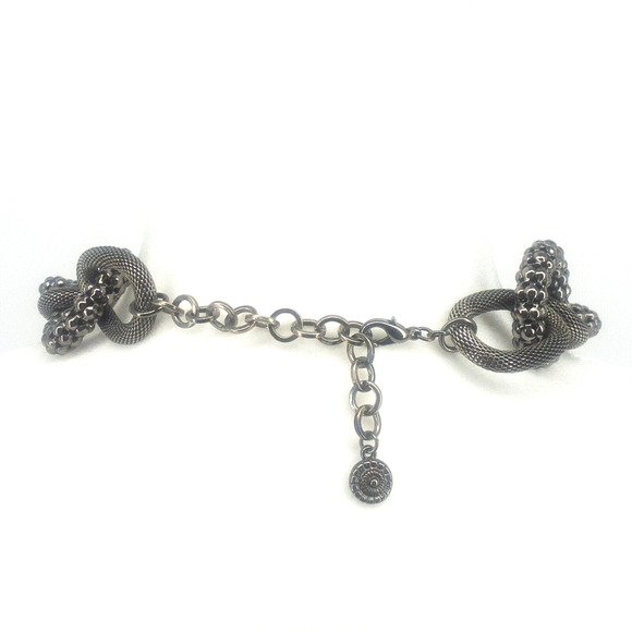 RJ Graziano Gunmetal Link Necklace 16"-20" Adjustable Mesh & Textured Links - Picture 10 of 13